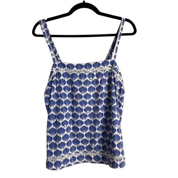 Kate Spade Blue Shell Print Sleeveless Cotton Tank Top Women’s Size L - Picture 2 of 6